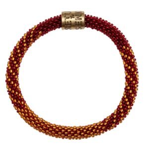 Beaded bracelet roll on armbandje dark red copper